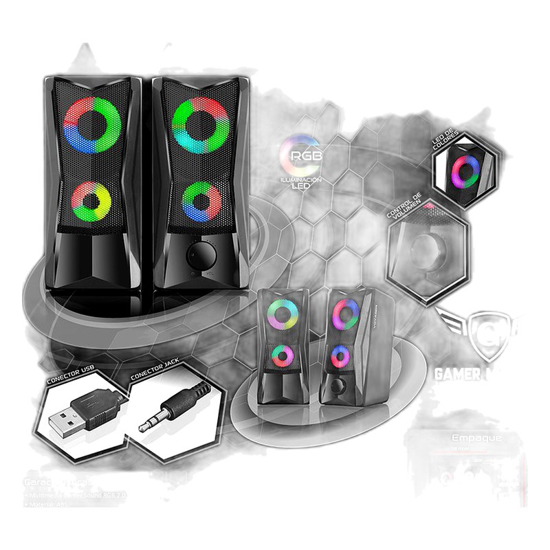 PARLANTE 2.0 VOYAGER MIC S306 RGB LED 2.5" GAMER USB 12W - MICRONICS
