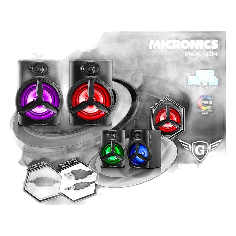 PARLANTE 2.0 PLAYER MIC S317G RGB LED 3" GAMER USB 12W - MICRONICS