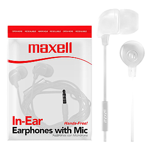 AUDIFONO MAXELL 347946, HANDSFREE, IN-BAX W/MIC - WHITE