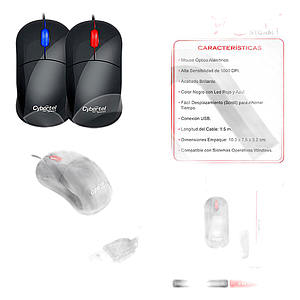 MOUSE OPTICO STORM 1 BLACK/LED BLUE CYB M104, USB UV - CYBERTEL