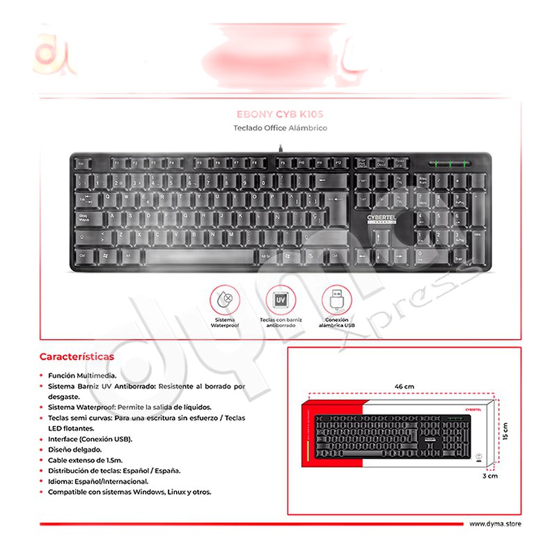 TECLADO ESTANDAR EBONY CYB K105+ USB - CYBERTEL