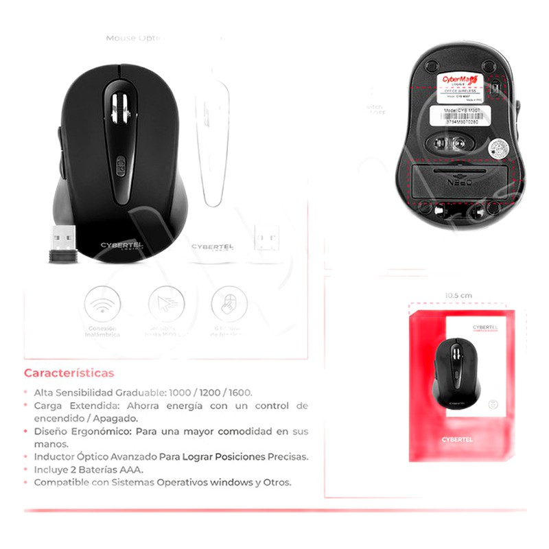 MOUSE INALAMBRICO LOGIG 6 BLACK CYB M307 - CYBERTEL