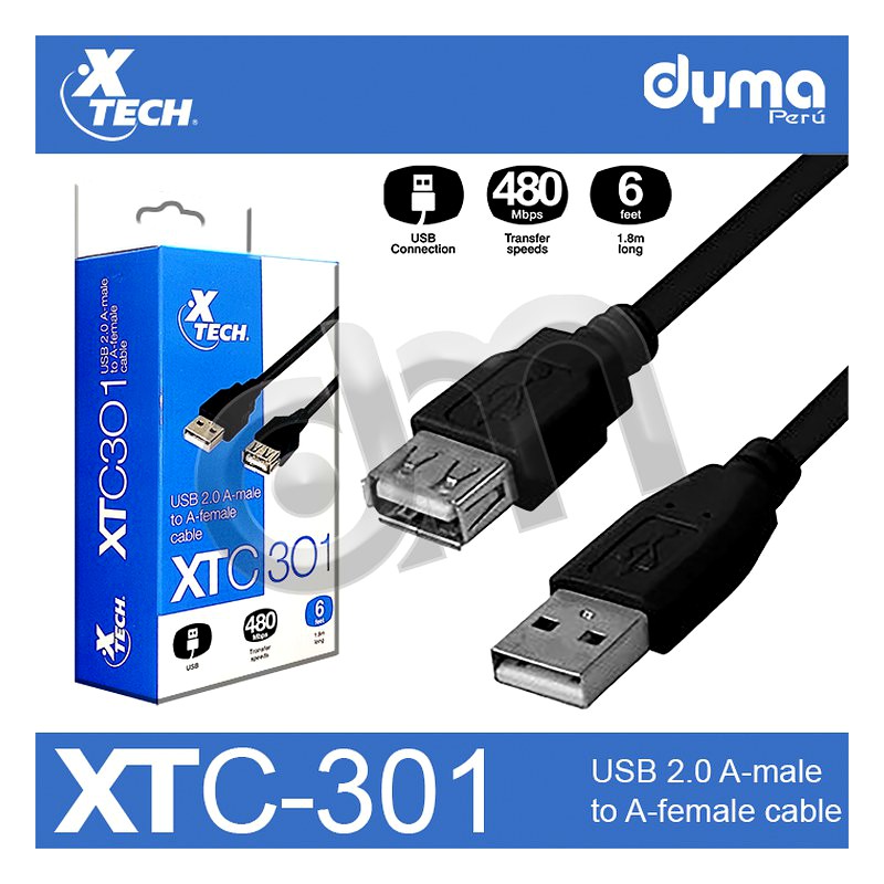 CABLE HUB USB 1 PUERTO MACHO A HEMBRA XTECH XTC-301, 1.8M