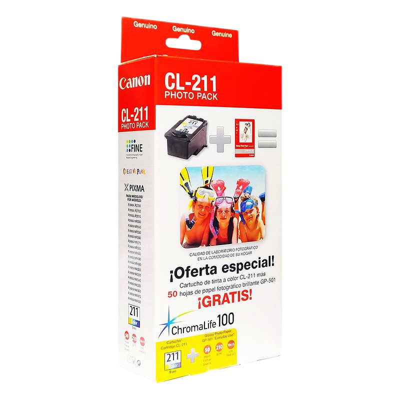 TINTA CANON CL-211 + PAPEL FOTO TRICOLOR 9ML. (PHOTOPACK)