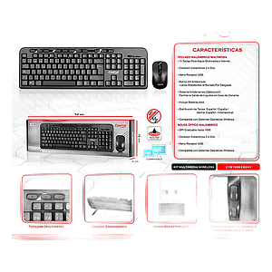 KIT TECLADO Y MOUSE INALAMBRICO, MULTIMEDIA, EBONY CYB T800 - CYBERTEL