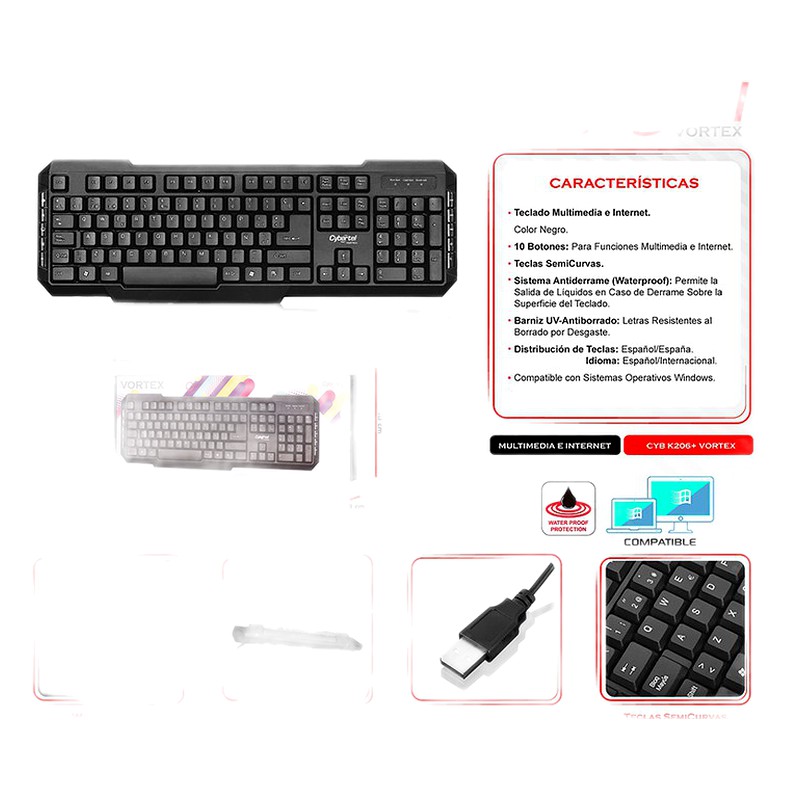 TECLADO MULTIMEDIA USB VORTEX CYB K206+ - CYBERTEL