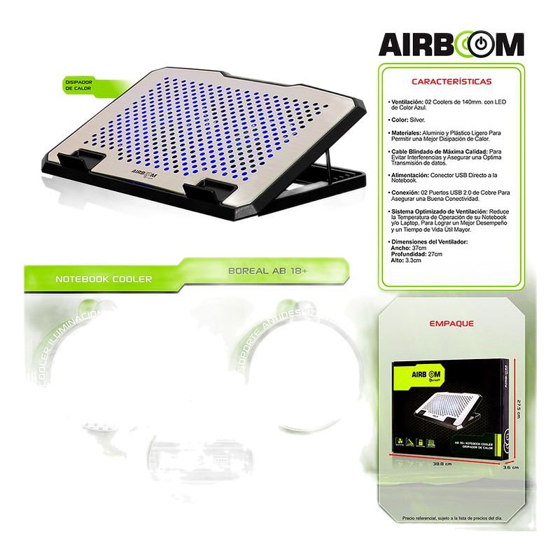 VENTILADOR BASE CON COOLER BOREAL+ AB 18+ 2PUESTO USB - AIRBOOM