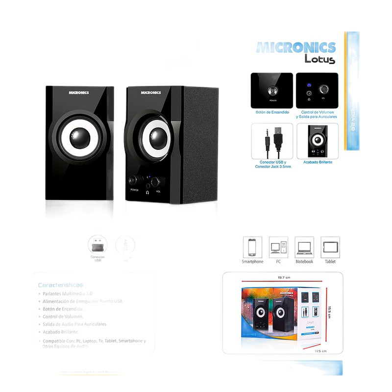PARLANTE 2.0 LOTUS MIC S321 USB 12W - MICRONICS