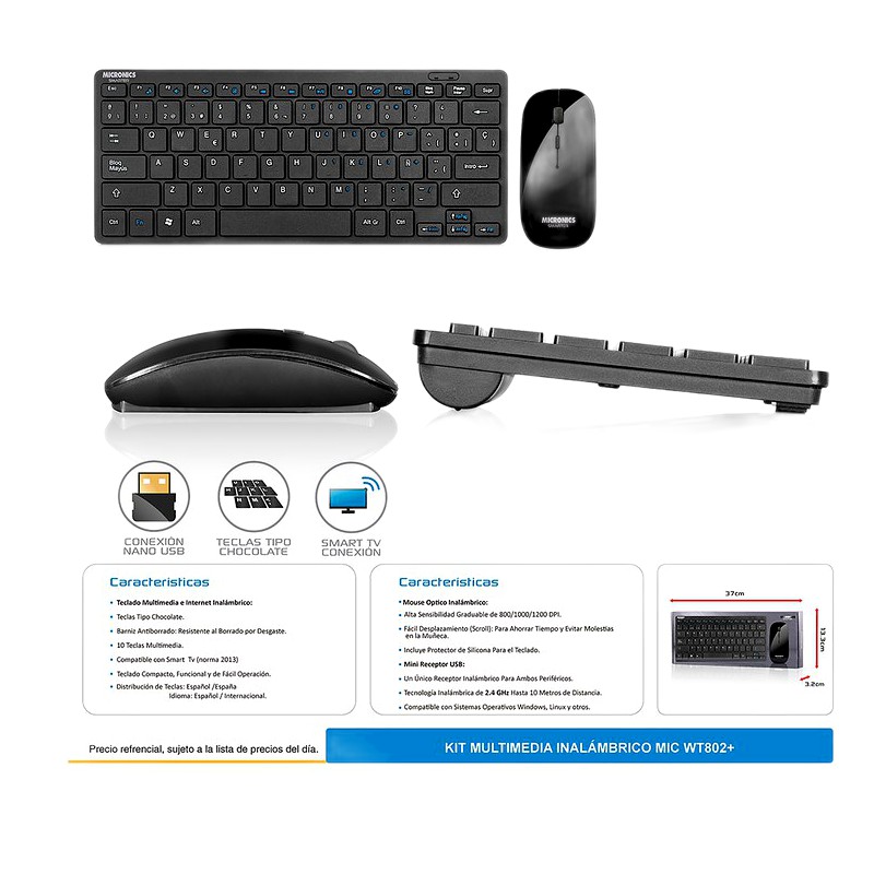 KIT TECLADO Y MOUSE INALAMBRICO, SMART TV, SMARTER MIC WT802+ - MICRONICS