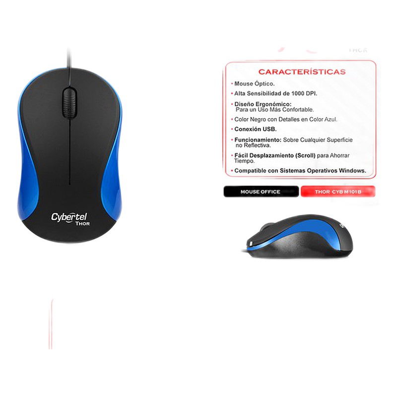 MOUSE OPTICO THOR BLU CYB M100B, USB - CYBERTEL