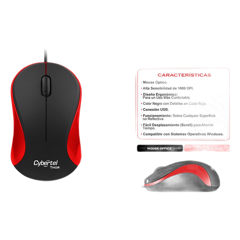 MOUSE OPTICO THOR RED CYB M100R, USB - CYBERTEL